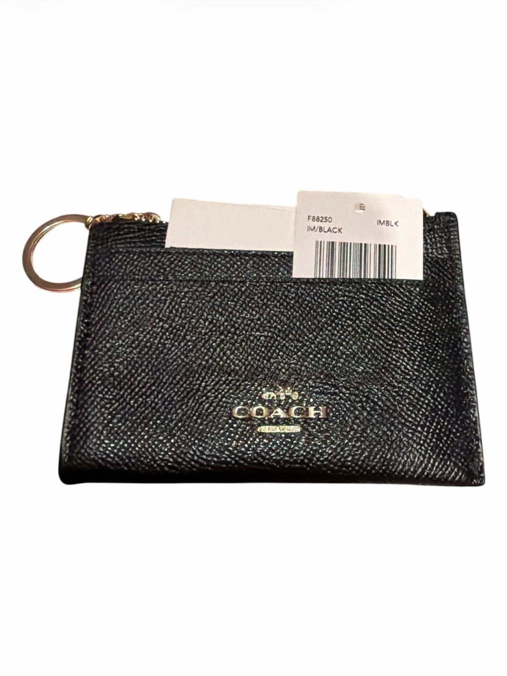 NWT Coach Black Saffiano Leather Card Case with Key Ring